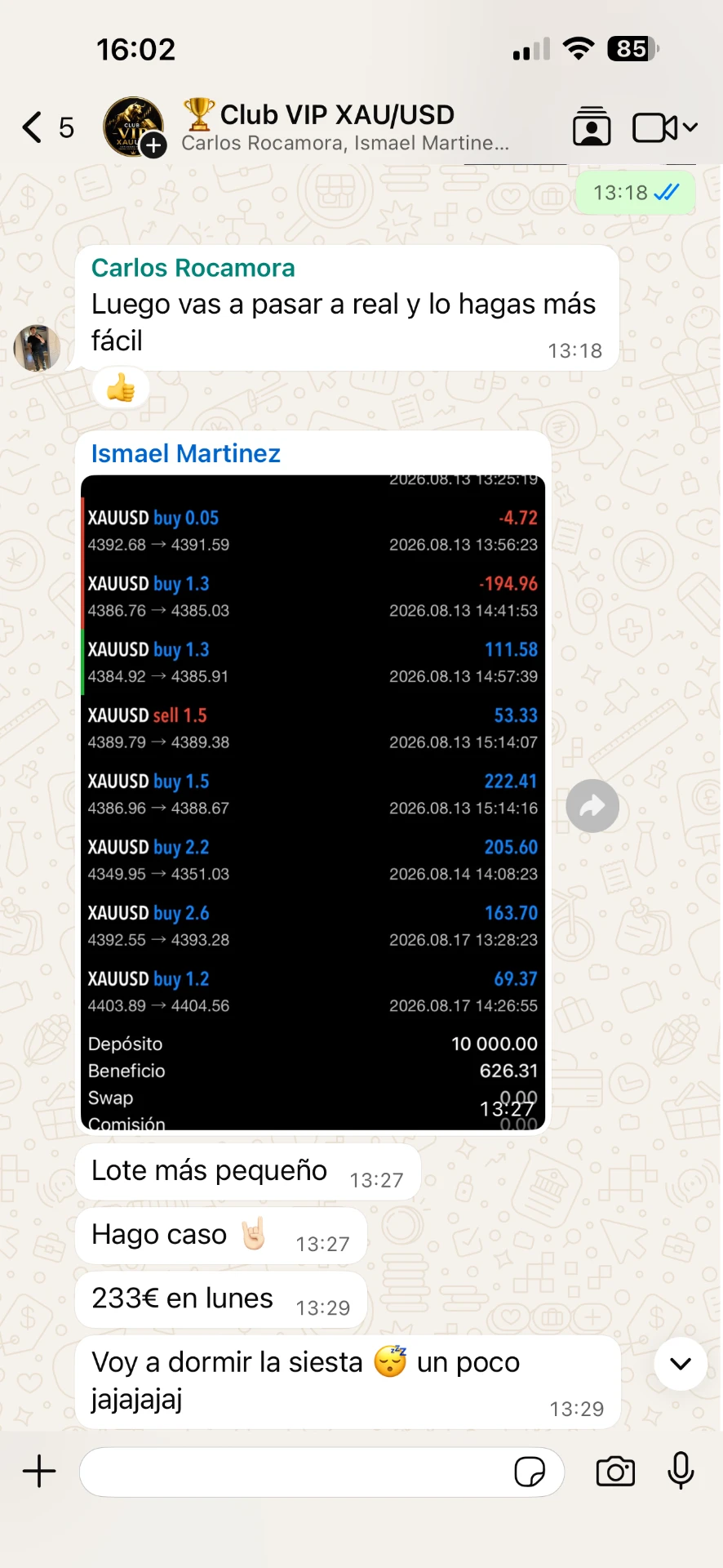 Lista de operaciones XAU/USD del Club VIP